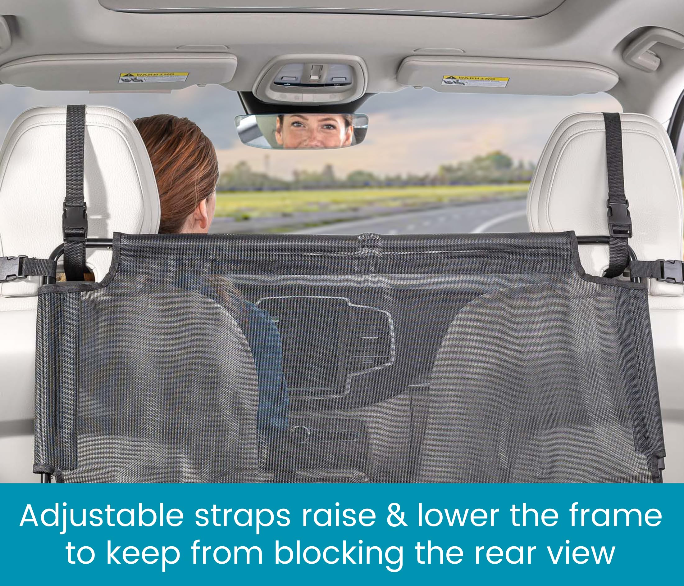 High Road Back Seat Barrier for Dogs - Car Divider for Dogs for Behind Front Seat - Padded Steel Frame with Heavy Duty Coated Dog Net Barrier for Car, Truck or SUV - Image 6