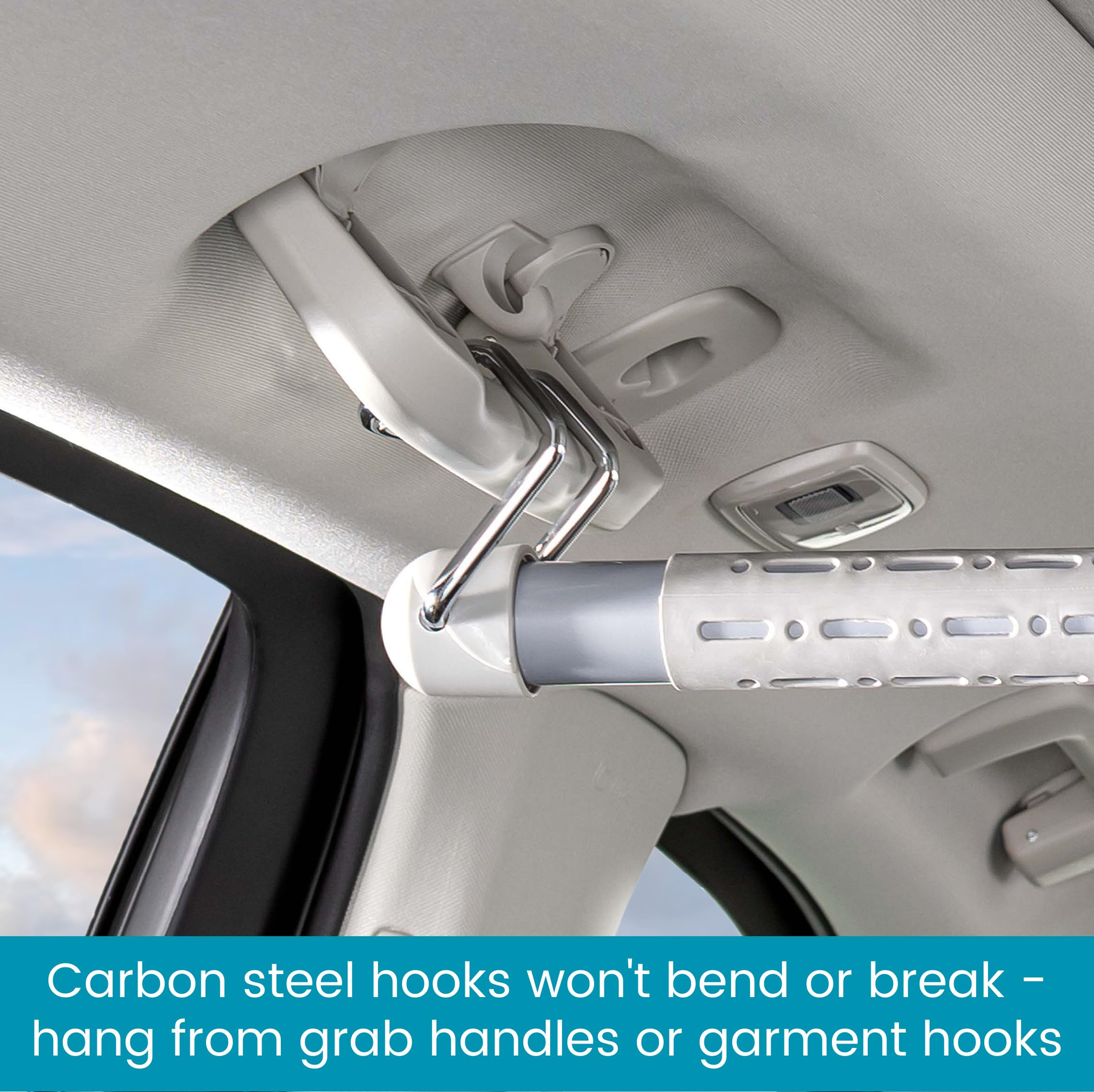 High Road Car Clothes Hanger Bar - Carbon Steel No Assembly Clothes Rod for Car, Truck or Van With Solid Metal Hooks - Fully Assembled Expandable Clothing Bar Slides from 32 To 62" Long - Image 5