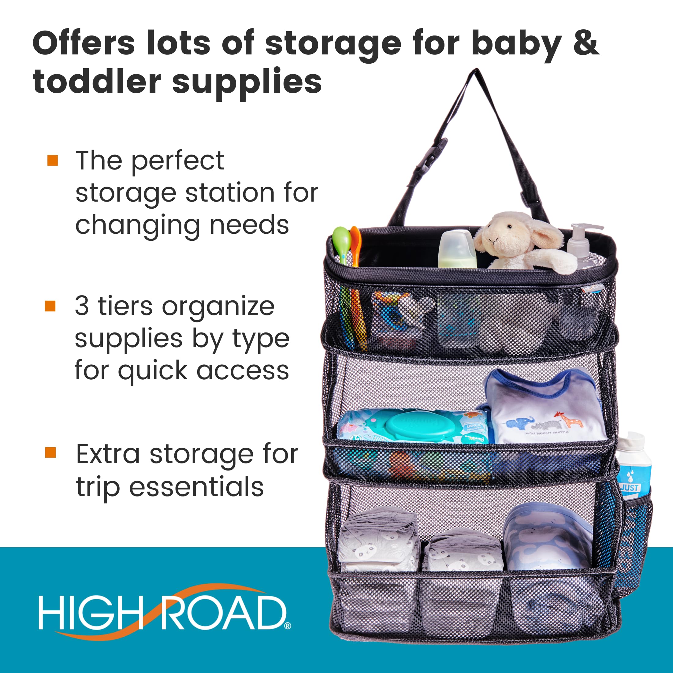 High Road Car Storage and Organization Caddy - SUV Trunk Organizer, Passenger Seat Organizer or Back Seat Storage Caddy With 3 Easy-View Mesh Bins - Image 7