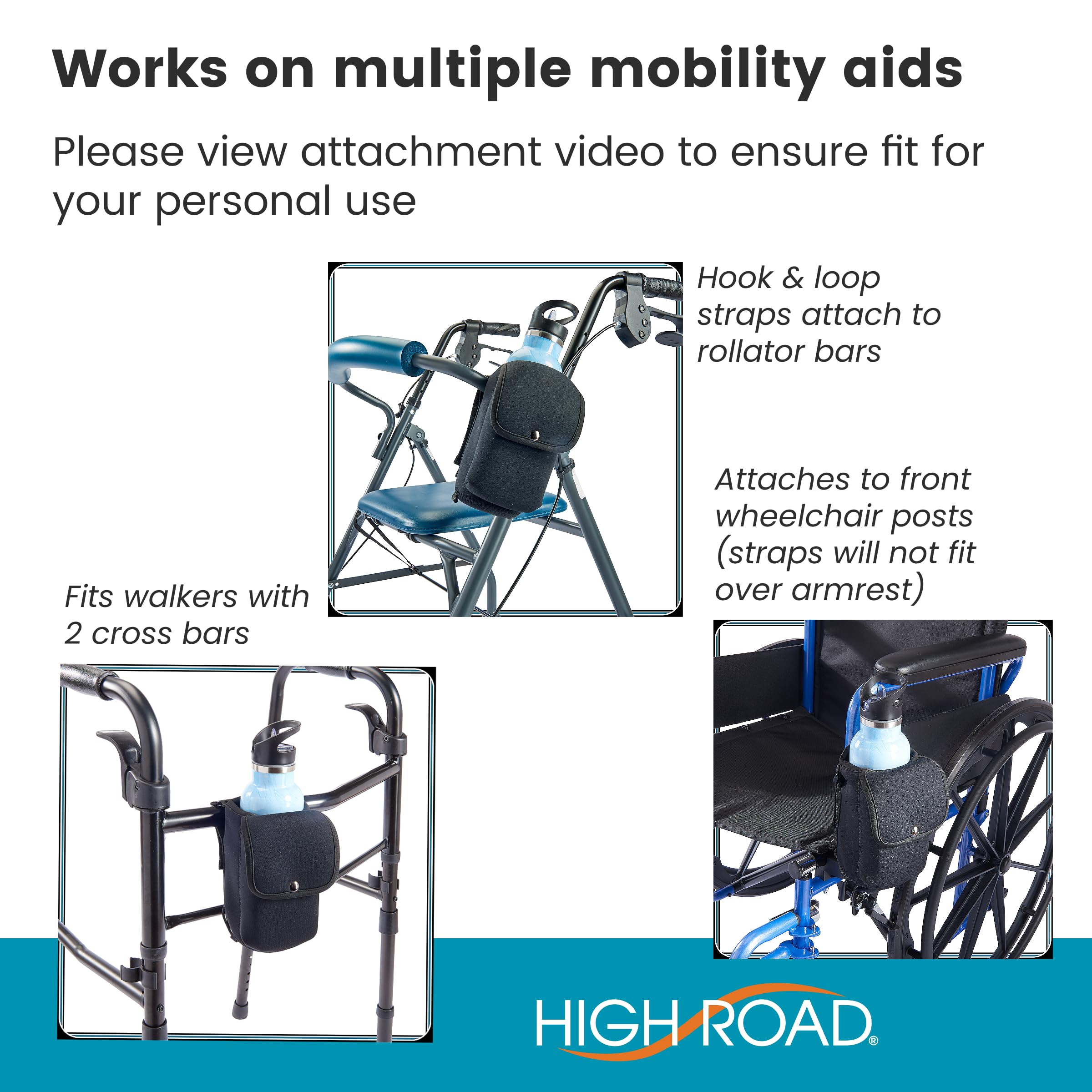 High Road Neoprene Bottle Holder and Phone Pouch for Mobility Equipment and Electric Scooters - Cup Holder for Strollers, Scooters, Rollators and Walkers - Image 3