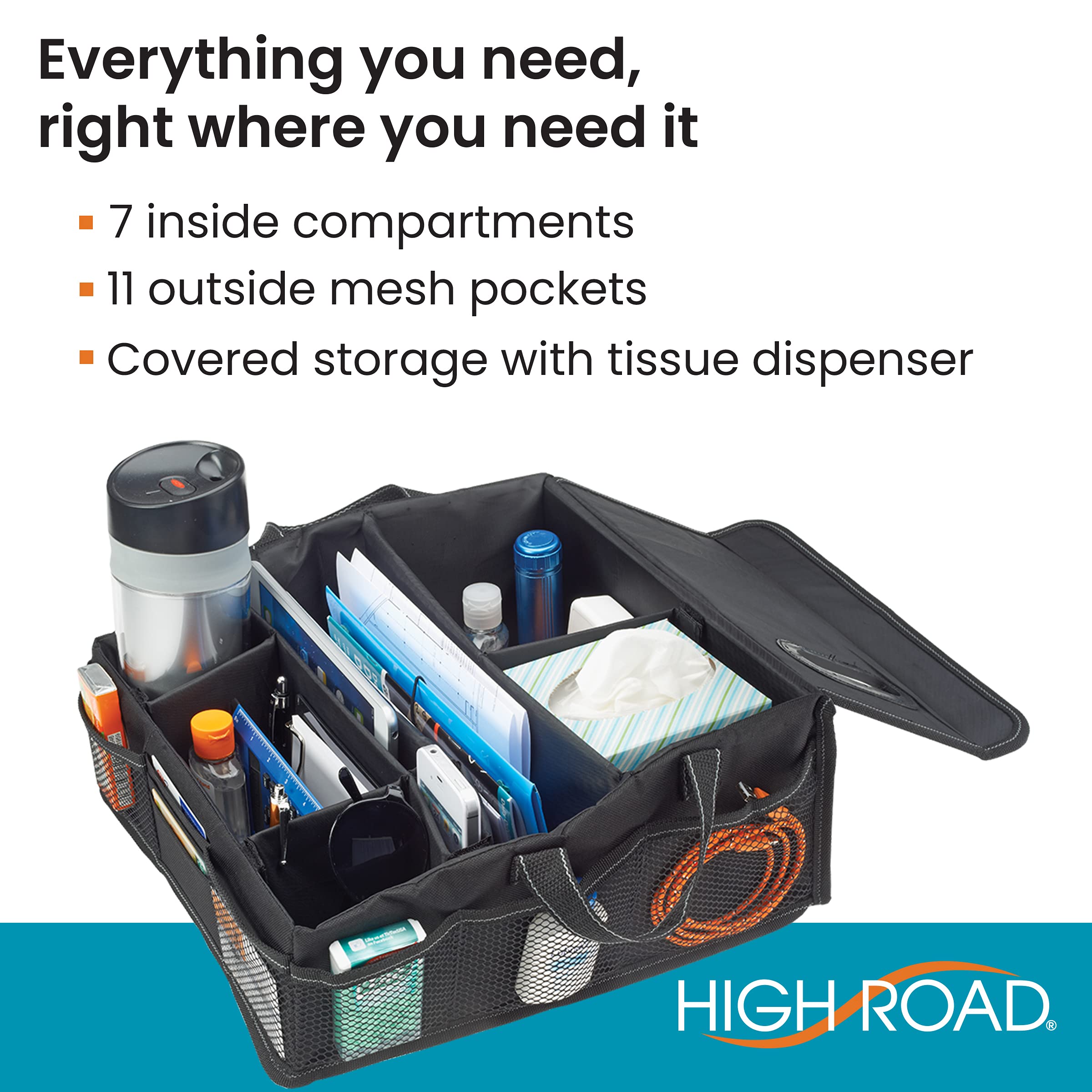 High Road SeatStash Car Front Seat Organizer for Driver and Office Storage with Tissue Holder and Divided Multipurpose Compartments - Image 4