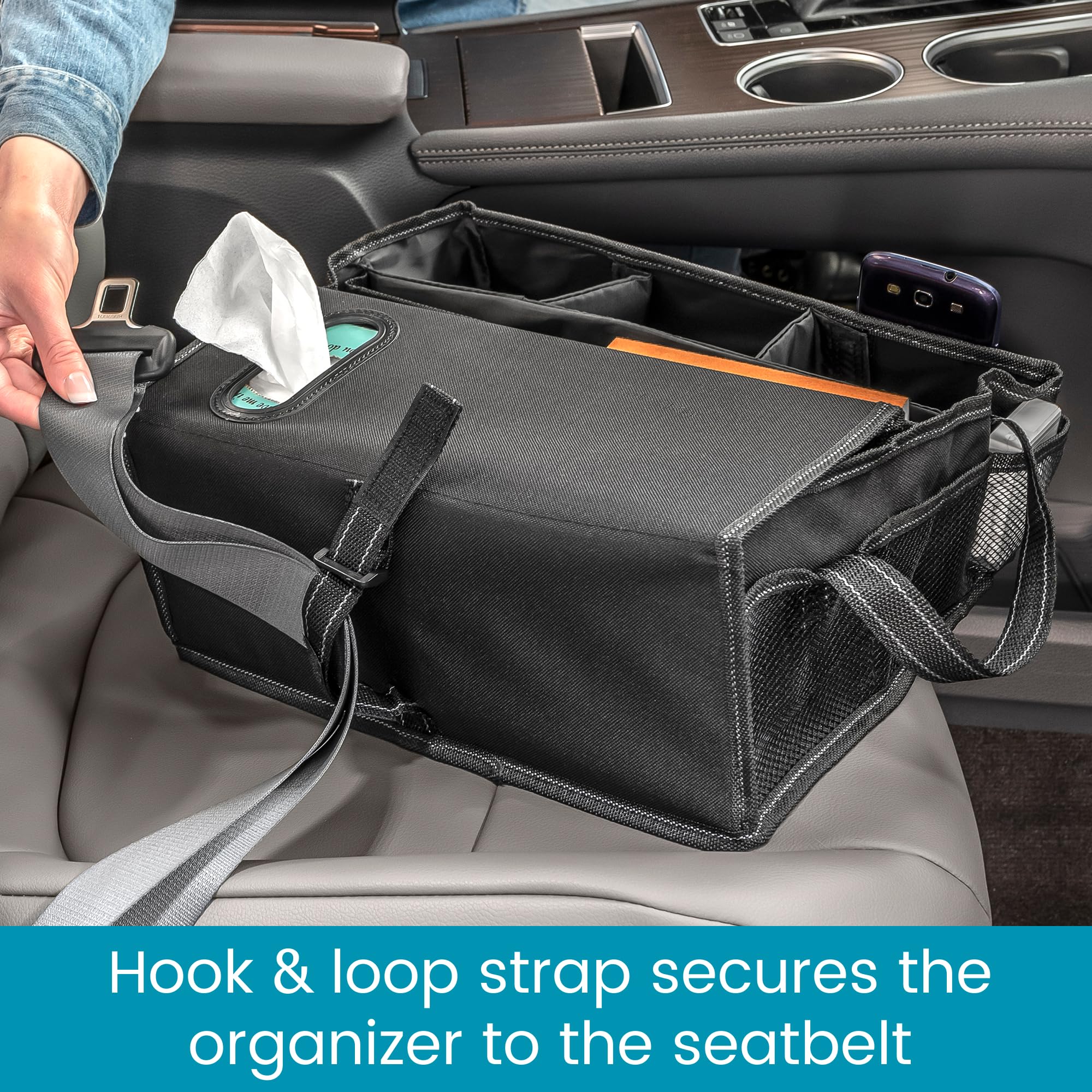 High Road SeatStash Car Front Seat Organizer for Driver and Office Storage with Tissue Holder and Divided Multipurpose Compartments - Image 7