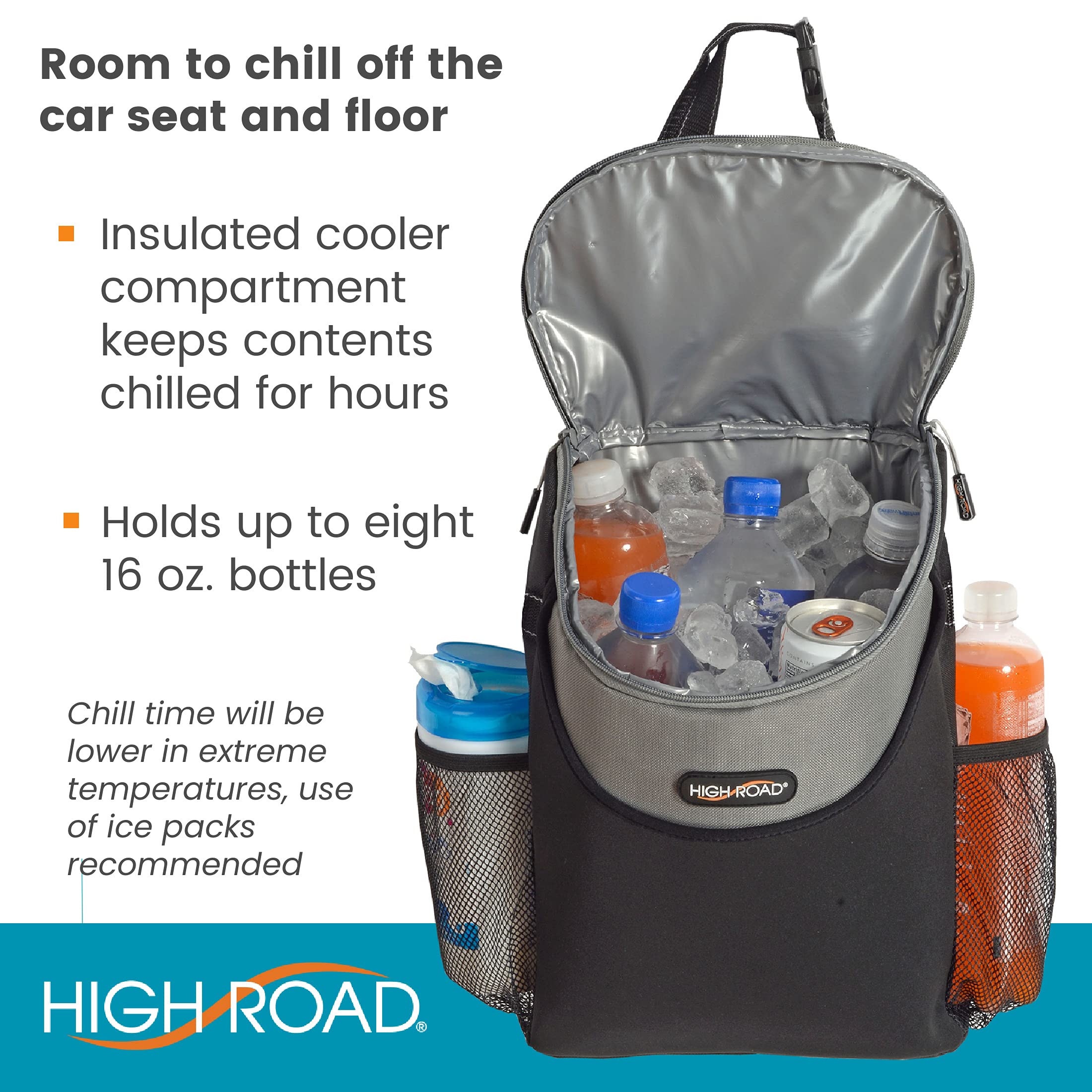 High Road SnackStash Soft Car Cooler Bag for Cold and Hot Food Transport - Insulated Backseat Cooler Bag for Car, SUV, Truck or Van - Portable Soft Cooler with Storage Pocket and Bottle Holders - Image 4