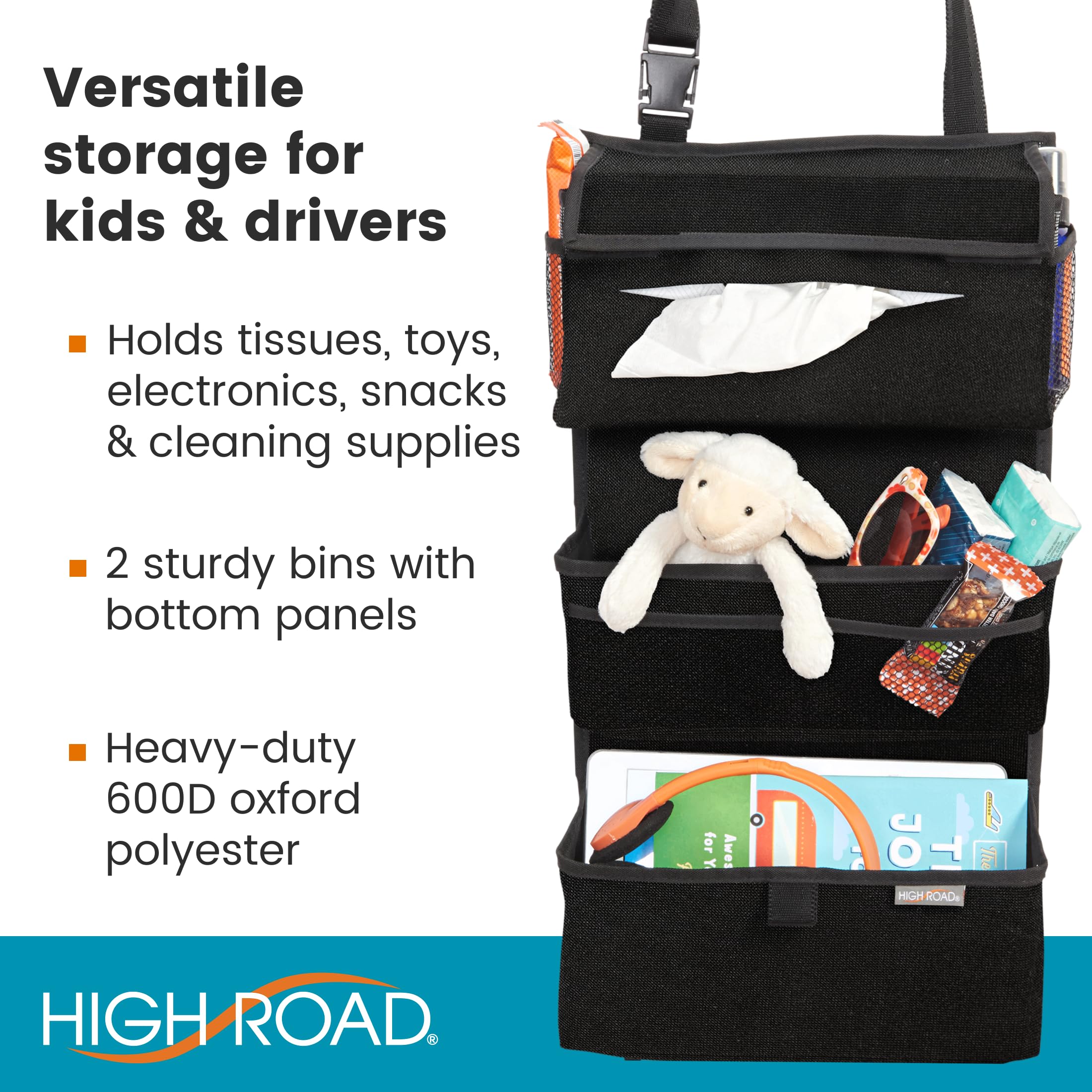 High Road Storage Organizer with Car Tissue Box Holder and Multipurpose Pockets - Back of the Seat or Front Seat Organizer for Driving Essentials - Slim and Compact Car Storage for All Vehicles - Image 4