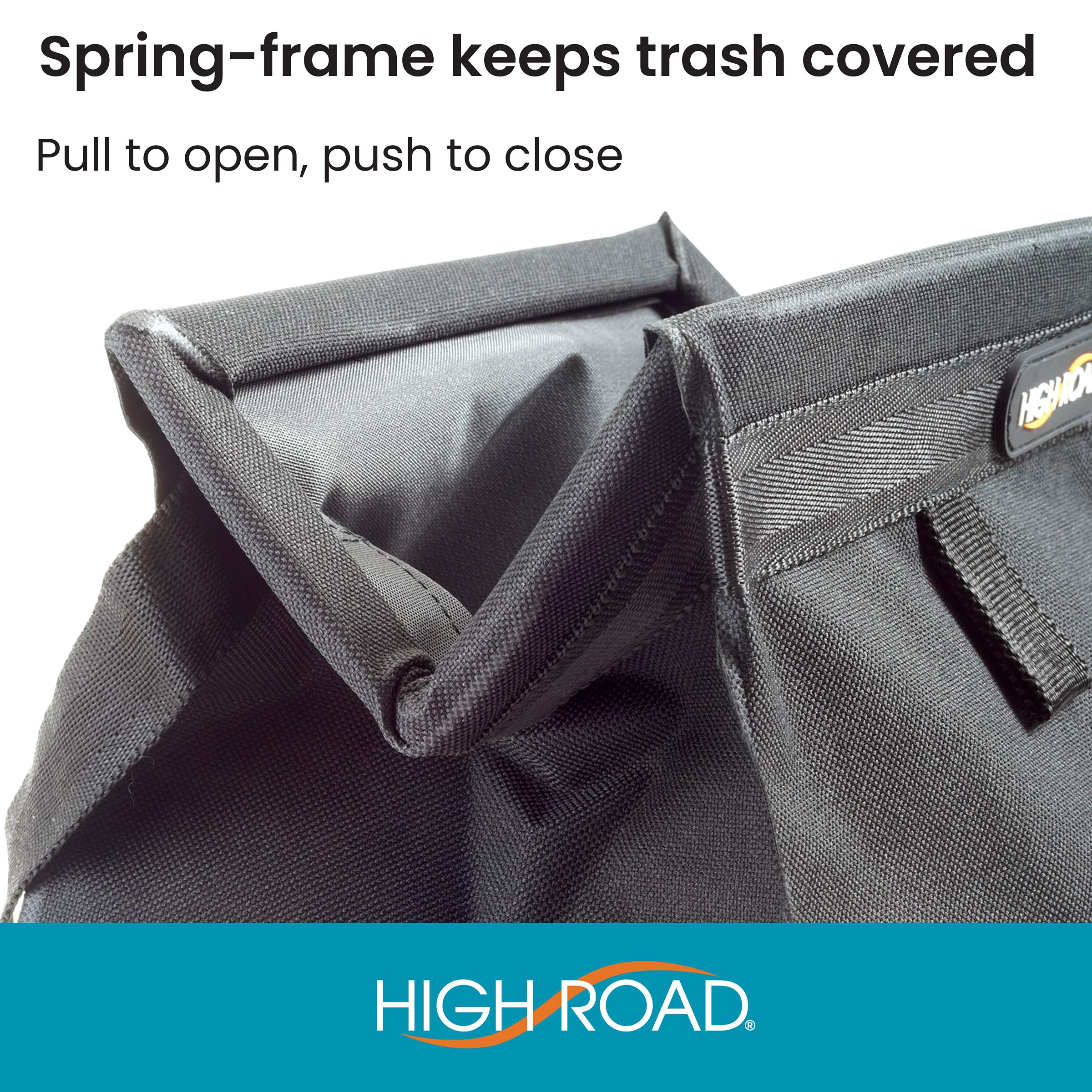 High Road Car Organizer with Car Trash Bin and Tissue Holder - Holds Full Size Tissue Box, Bottles and Wipe Containers - 2 Gal Leakproof Covered Trash Can with Push-Close Lid - Image 6